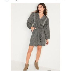 Old Navy Oversized Boho Long-Sleeve Mini Swing Dress Plus Size Belt Womens L NWT